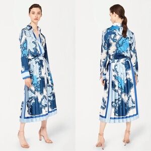 VICTORIA by Victoria Beckham Map Print Button Down Shirt Blue White Pucci Sz 2